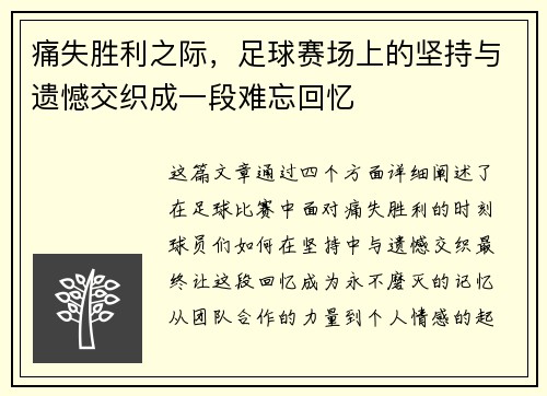 痛失胜利之际，足球赛场上的坚持与遗憾交织成一段难忘回忆