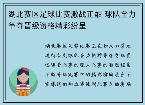 湖北赛区足球比赛激战正酣 球队全力争夺晋级资格精彩纷呈