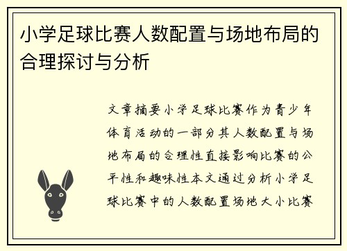 小学足球比赛人数配置与场地布局的合理探讨与分析