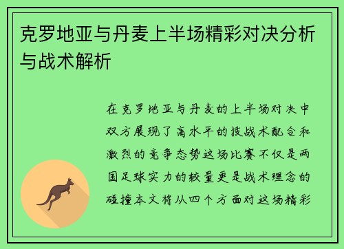克罗地亚与丹麦上半场精彩对决分析与战术解析