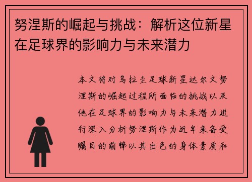 努涅斯的崛起与挑战：解析这位新星在足球界的影响力与未来潜力