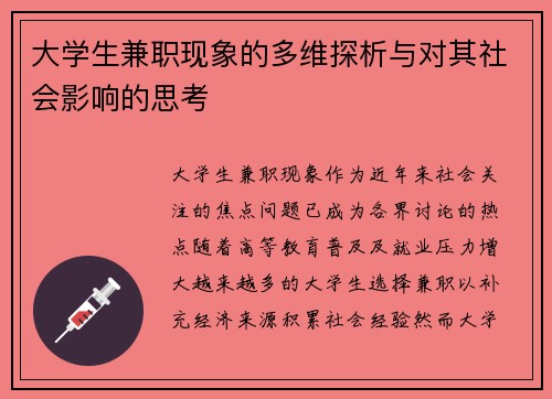 大学生兼职现象的多维探析与对其社会影响的思考
